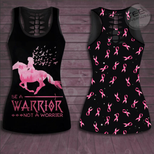 Be A Warrior Not A Worrier Breast Cancer Awareness 3D Hollow Tank Top Leggings 01