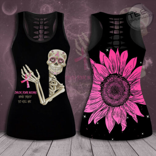 Check Your Boobs Breast Cancer Awareness 3D Hollow Tank Top Leggings 02