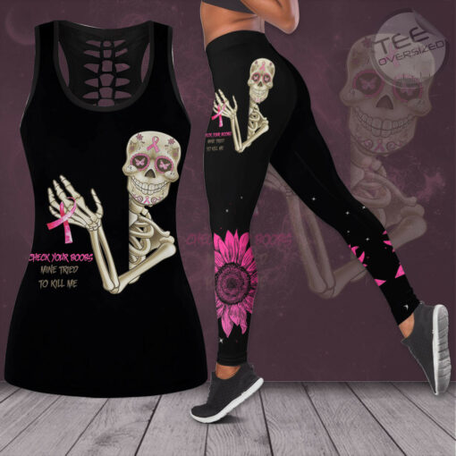 Check Your Boobs Breast Cancer Awareness 3D Hollow Tank Top Leggings