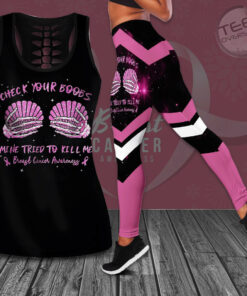 Check Your Boobs Mine Tried To Kill Me Breast Cancer Awareness 3D Hollow Tank Top Leggings