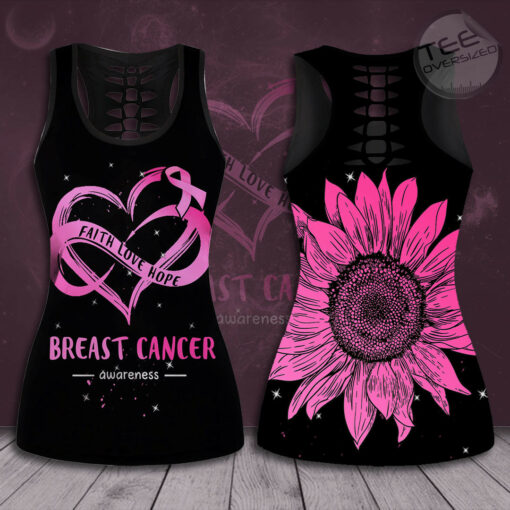 Faith Love Hope Breast Cancer Awareness 3D Hollow Tank Top Leggings 01