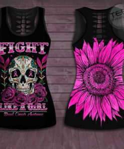 Fight Like A Girl Breast Cancer Awareness 3D Hollow Tank Top Leggings 01