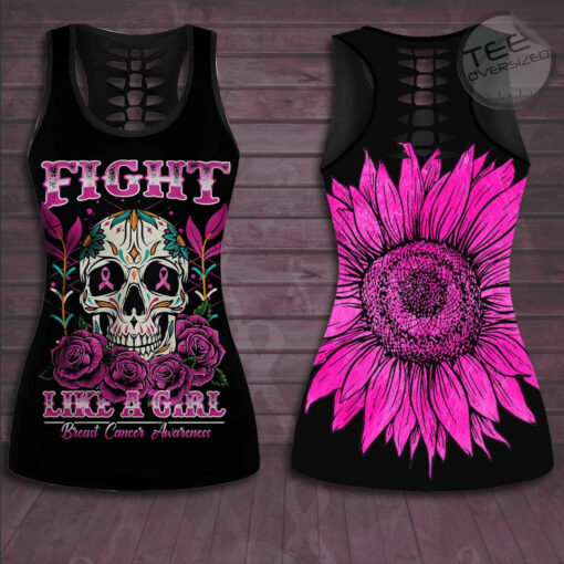 Fight Like A Girl Breast Cancer Awareness 3D Hollow Tank Top Leggings 01