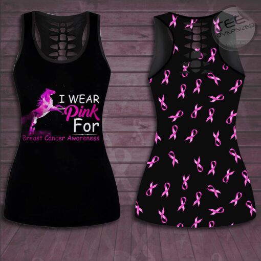 I Wear Pink For Breast Cancer Awareness 3D Hollow Tank Top Leggings new