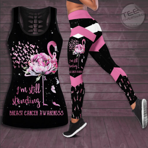 Im Still Standing Flamingo Flower Breast Cancer Awareness 3D Hollow Tank Top Leggings