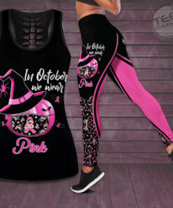 In October We Wear Pink Breast Cancer Awareness 3D Hollow Tank Top Leggings BCAS014