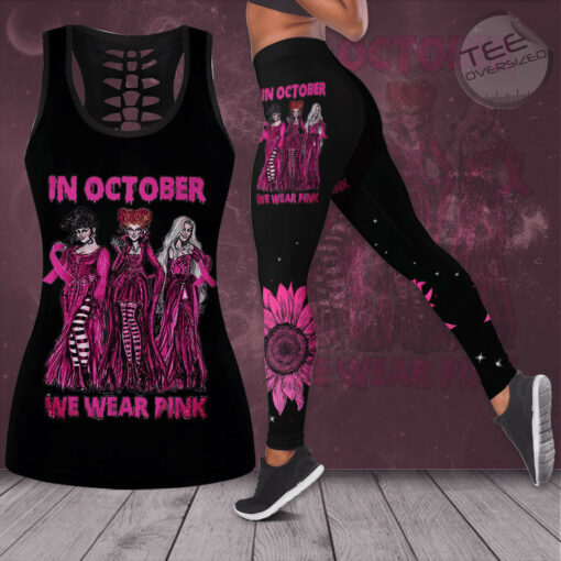 In October We Wear Pink Breast Cancer Awareness 3D Hollow Tank Top Leggings BCAS036