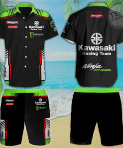 Kawasaki Racing Team 3D Hawaiian Shirt Shorts S2