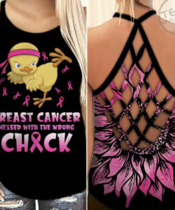 Mess With The Wrong Chick Breast Cancer Awareness Criss Cross Tank Top