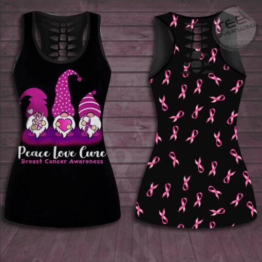 Peace Love Cure Breast Cancer Awareness 3D Hollow Tank Top Leggings 01