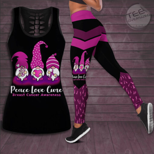 Peace Love Cure Breast Cancer Awareness 3D Hollow Tank Top Leggings