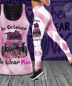 We Wear Pink Breast Cancer Awareness 3D Hollow Tank Top Leggings