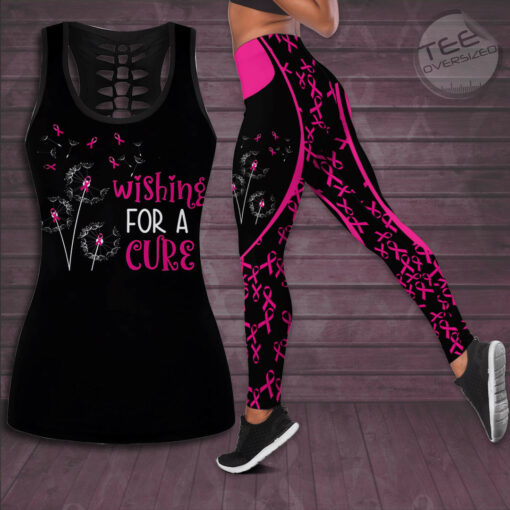 Wishing For A Cure Breast Cancer Awareness 3D Hollow Tank Top Leggings