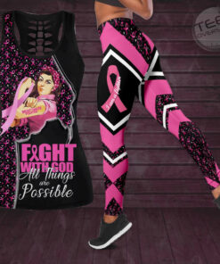 Woman Right Breast Cancer Awareness 3D Hollow Tank Top Leggings