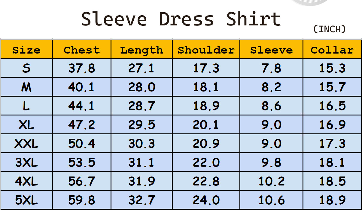 Sleeve Dress Shirt Sizechart