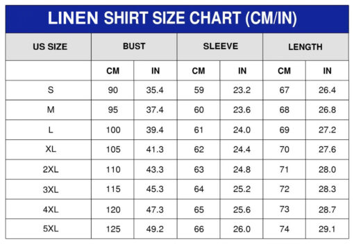 Linen shirt sizechart