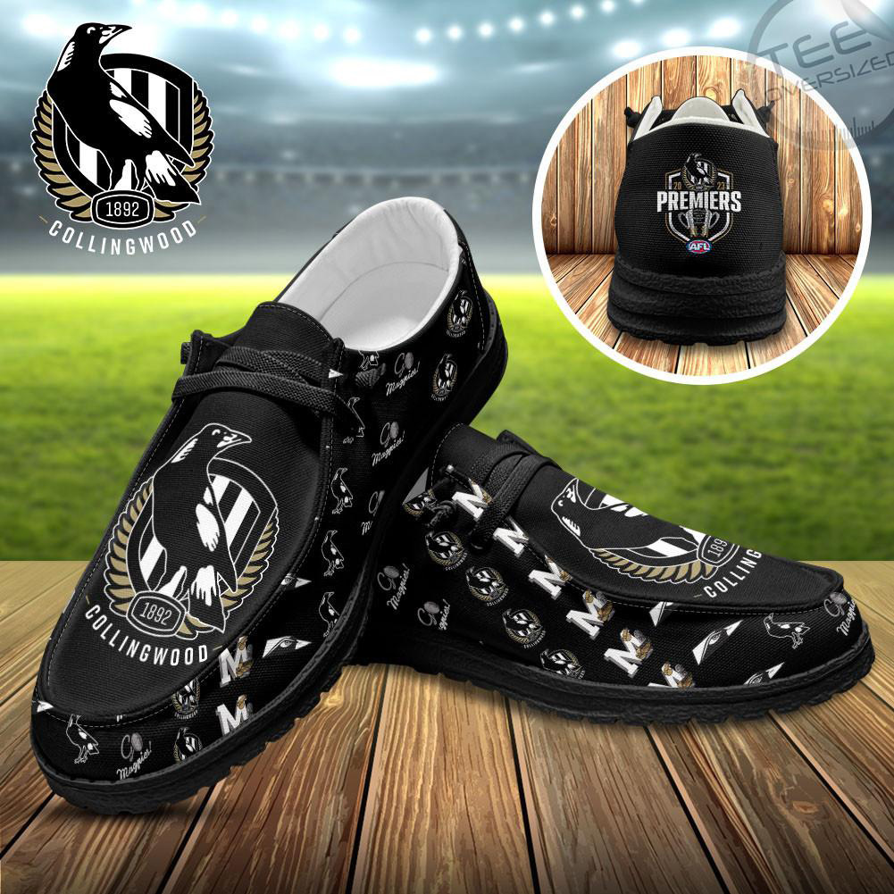 AFL Premiers Collingwood FC Dudes Shoes Loafer Shoes Black