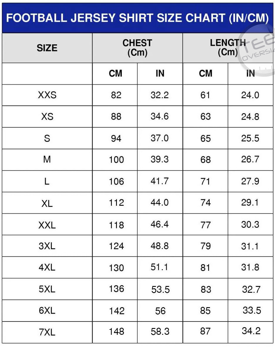 Football Jersey sizechart