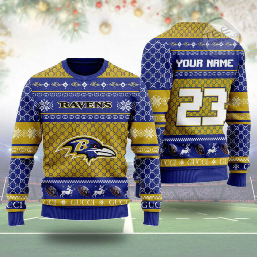 Baltimore Ravens Gucci Ugly Christmas 3D Sweater