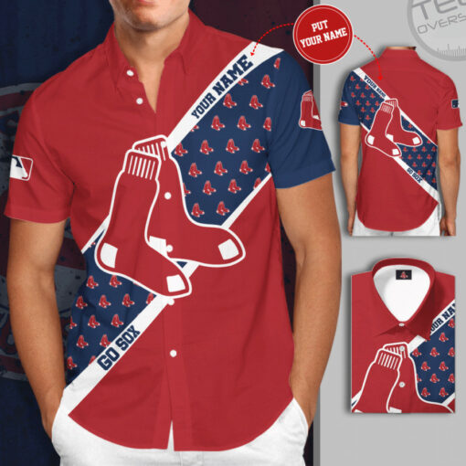 Boston Red Sox 3D Short Sleeve Dress Shirt 02