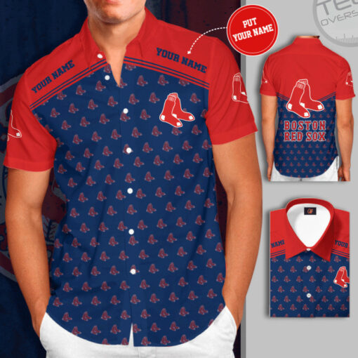 Boston Red Sox 3D Short Sleeve Dress Shirt 03