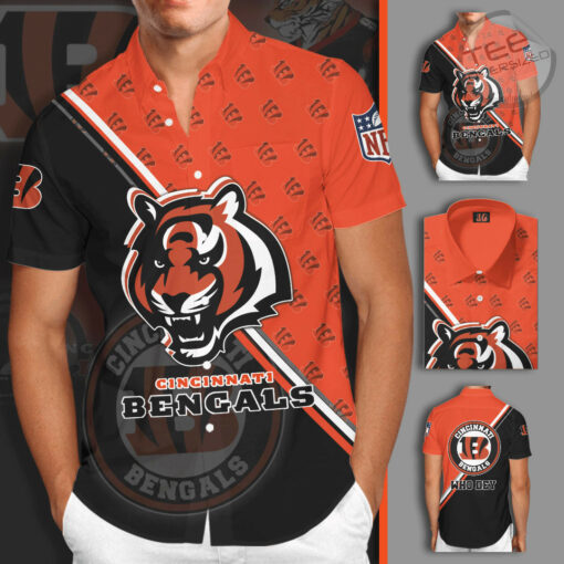 Cincinnati Bengals 3D Short Sleeve Dress Shirt 02