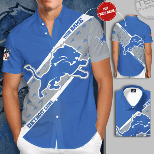 Detroit Lions 3D Short Sleeve Dress Shirt 03