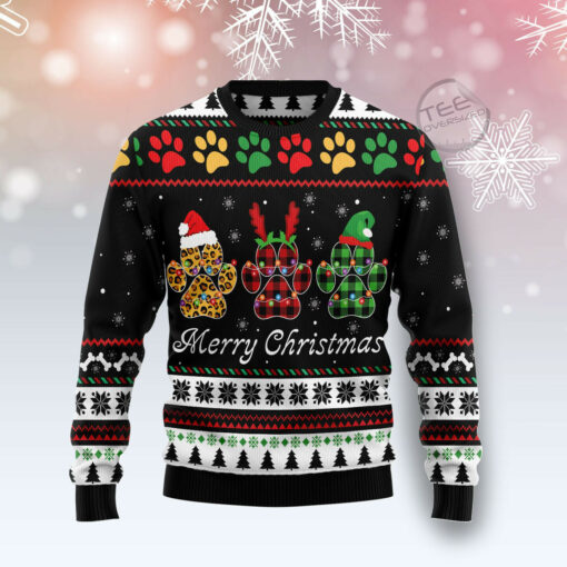 Dog Paws Xmas Merry Ugly Christmas 3D Sweater