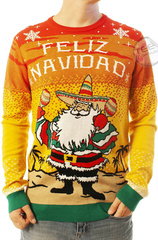 Funny Santa Feliz Navidad Green Ugly Christmas 3D Sweater