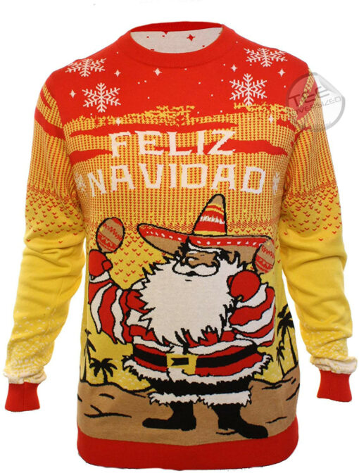 Funny Santa Feliz Navidad Yellow Ugly Christmas 3D Sweater