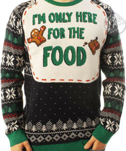 Funny Santa Here For The Food Navy Ugly Christmas 3D Sweater