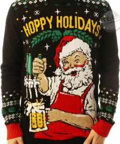 Funny Santa Hoppy Holidays Black Ugly Christmas 3D Sweater