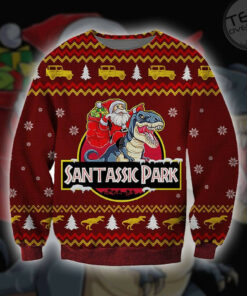 Funny Santa Santassic Park Ugly Christmas 3D Sweater