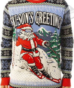 Funny Santa Skisons Greetings Blue Ugly Christmas 3D Sweater