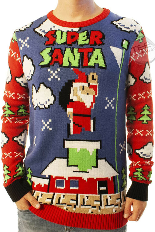Funny Santa Super Santa Blue Ugly Christmas 3D Sweater