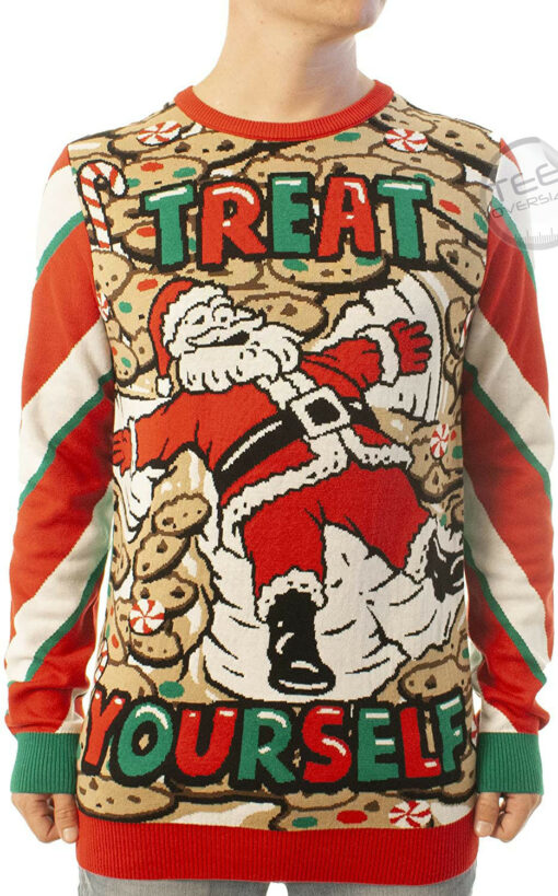 Funny Santa Treat Yourself Red Ugly Christmas 3D Sweater