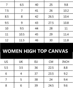 High Top Canvas Sizechart