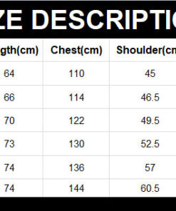 Leather Jacket sizechart