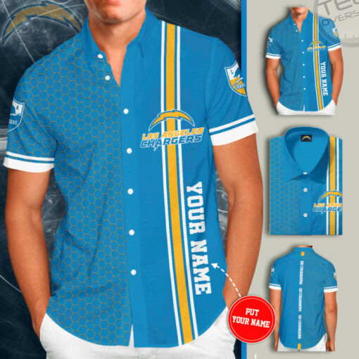 Los Angeles Chargers 3D Short Sleeve Dress Shirt 01