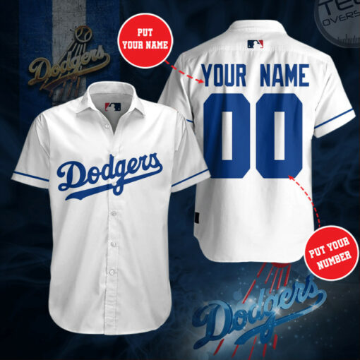 Los Angeles Dodgers 3D Short Sleeve Dress Shirt 03