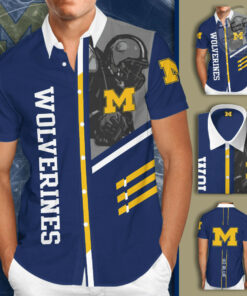 Michigan Wolverines 3D Short Sleeve Dress Shirt 01
