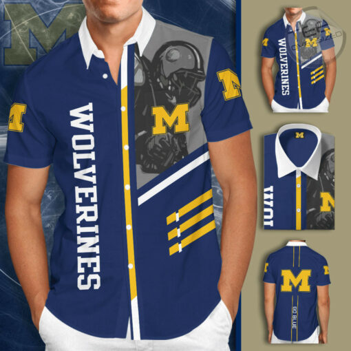 Michigan Wolverines 3D Short Sleeve Dress Shirt 01