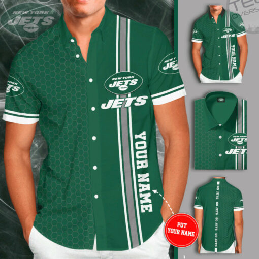 New York Jets 3D Short Sleeve Dress Shirt 01