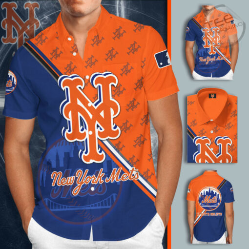 New York Mets 3D Short Sleeve Dress Shirt 01