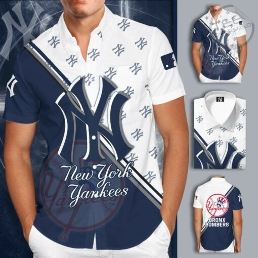New York Yankees 3D Short Sleeve Dress Shirt 02
