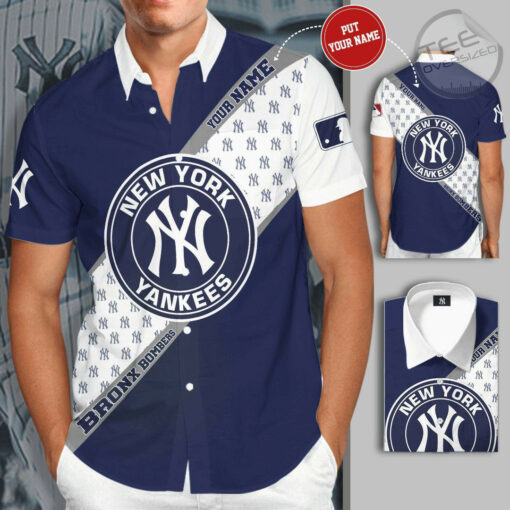 New York Yankees 3D Short Sleeve Dress Shirt 05