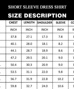 Short Sleeve Dress Shirt sizechart 2021