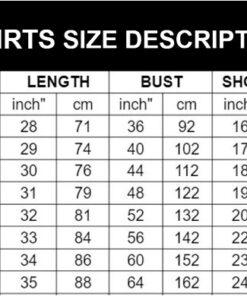 T-shirts sizechart