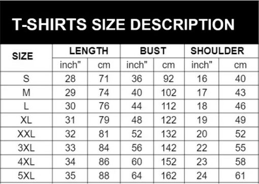 T-shirts sizechart