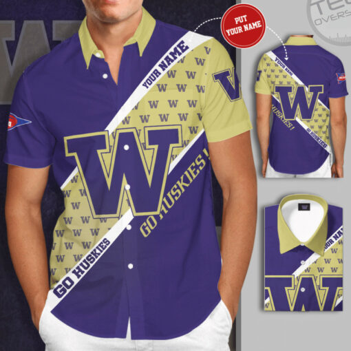 Washington Huskies 3D Short Sleeve Dress Shirt 02